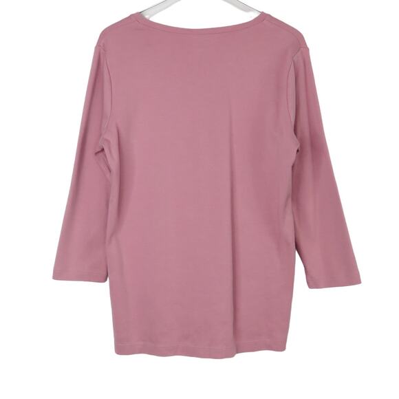 L.L Bean Blush Pink High V-Neck 3/4 Sleeve Casual Blouse Top Small - Picture 3 of 5